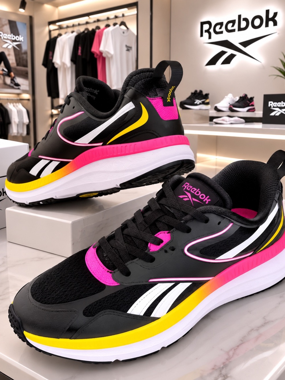 Reebok Women's Black, Pink & Yellow Running Sneakers